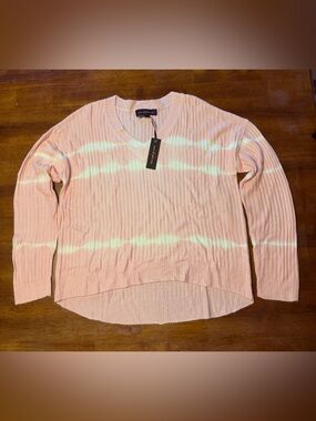 NWT Love at First Find Pink & White Tie-Dye Ribbed V-Neck Sweater, Size L